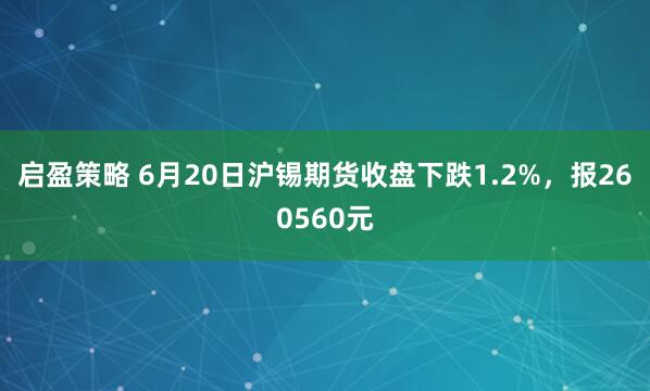启盈策略 6月20日沪锡期货收盘下跌1.2%，报260560元