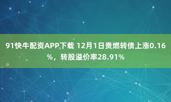 91快牛配资APP下载 12月1日贵燃转债上涨0.16%,转股溢价率28.91%